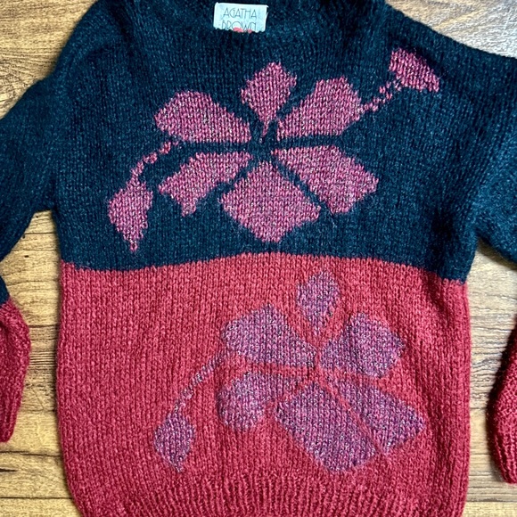Agatha Brown • Medium • Black/Burgundy • Floral • Kid Mohair • Italy • Sweater - Picture 5 of 13